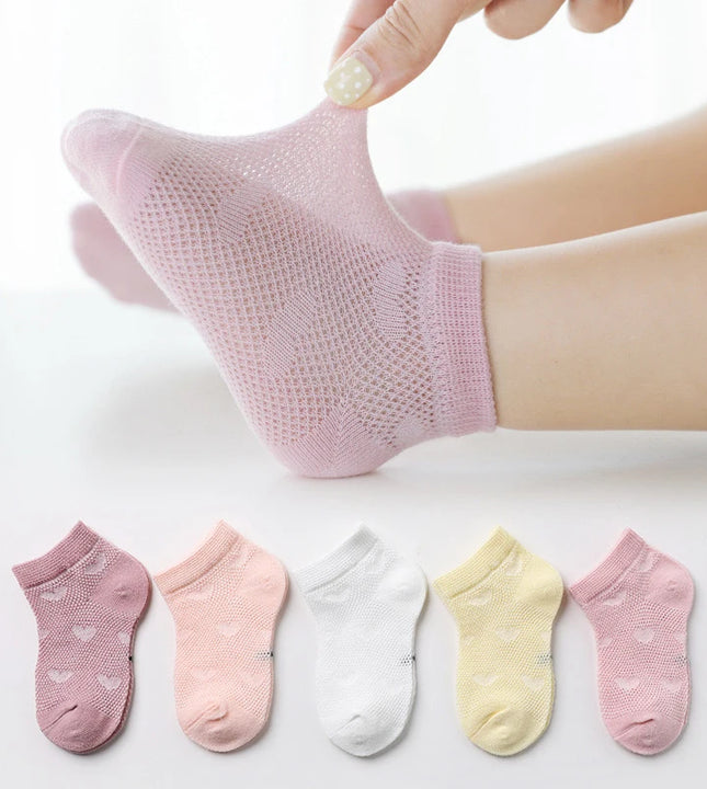 5 Pairs Sets 1 to 3 Years Old Soft Cotton Baby Short Tube Mesh Socks Summer Accessories for Baby Girl Boy Clothing Colorful Gift