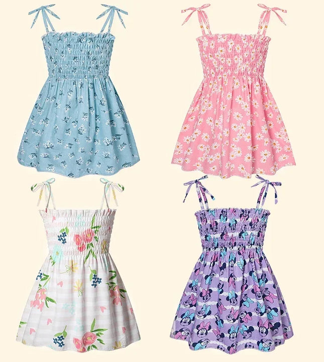 Girls’ Floral Print Summer Dress – Cotton, Sleeveless, Knee-Length